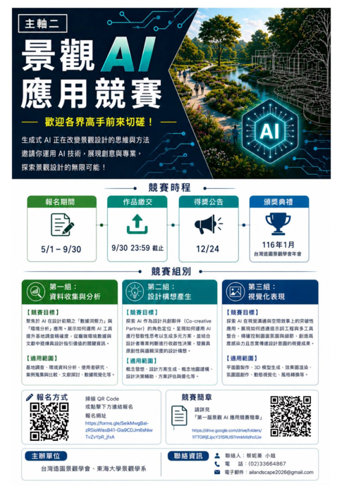 【競賽與徵件】總獎金 $47,000！第一屆「景觀 AI 應用競賽」報名起跑圖片